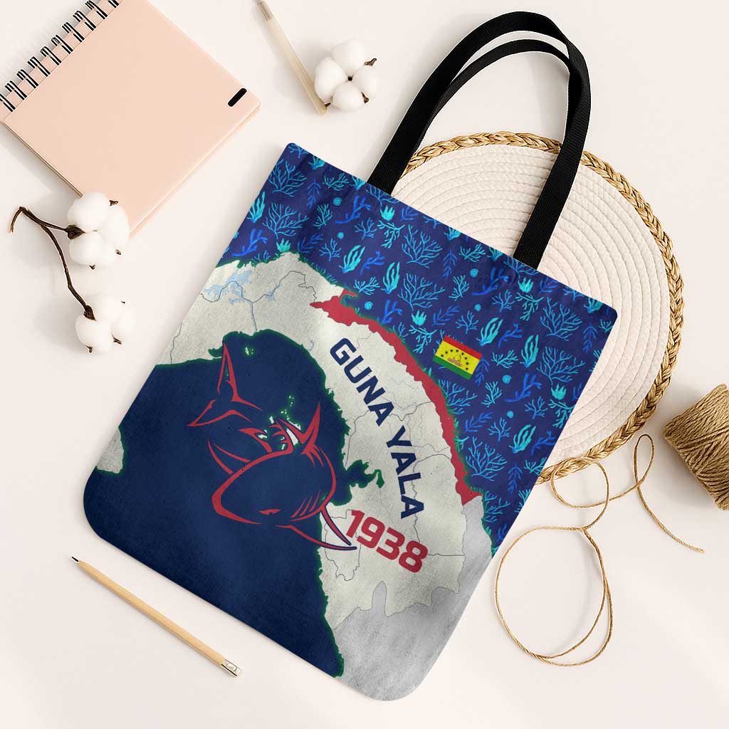 Indigenous Regions of Panama Guna Yala Tote Bag with Regional Map Lobster Graphic and Coral Pattern 1938 - Wonder Print Shop