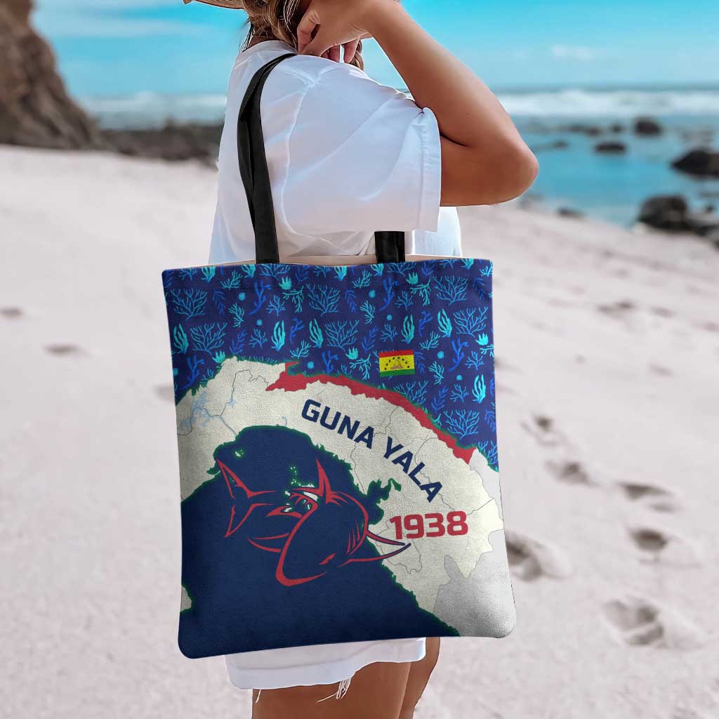 Indigenous Regions of Panama Guna Yala Tote Bag with Regional Map Lobster Graphic and Coral Pattern 1938 - Wonder Print Shop