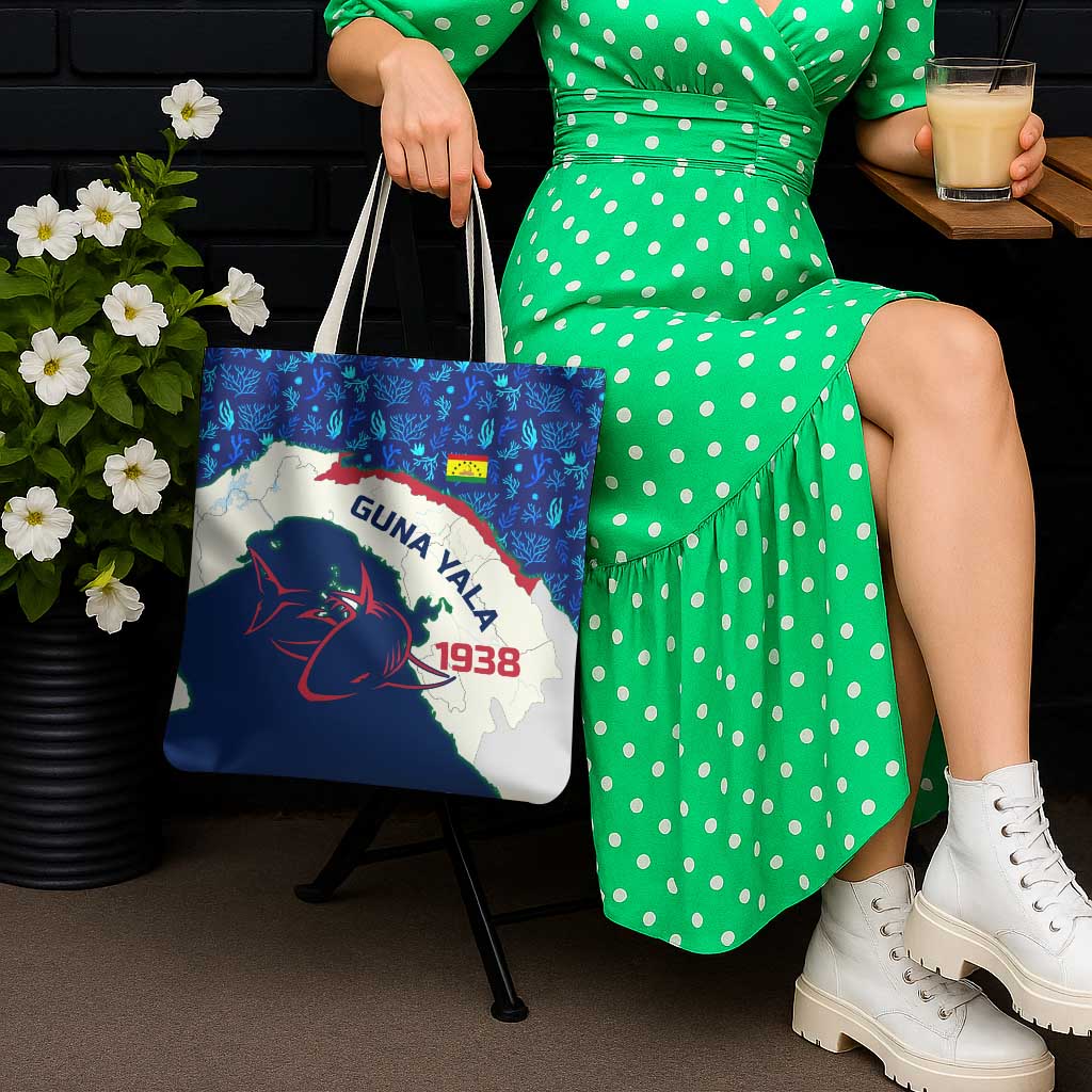 Indigenous Regions of Panama Guna Yala Tote Bag with Regional Map Lobster Graphic and Coral Pattern 1938 - Wonder Print Shop