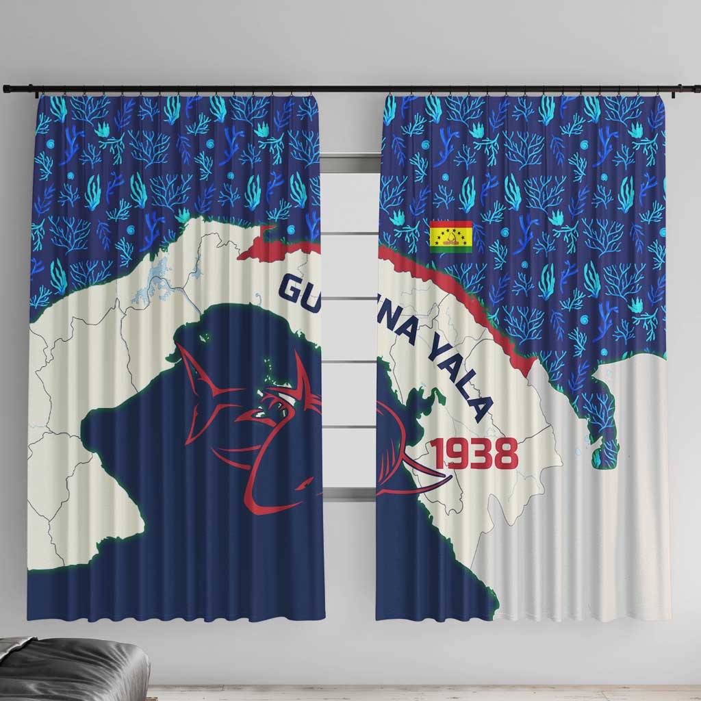 Indigenous Regions of Panama Guna Yala Window Curtain with Regional Map Lobster Graphic and Coral Pattern 1938 - Wonder Print Shop