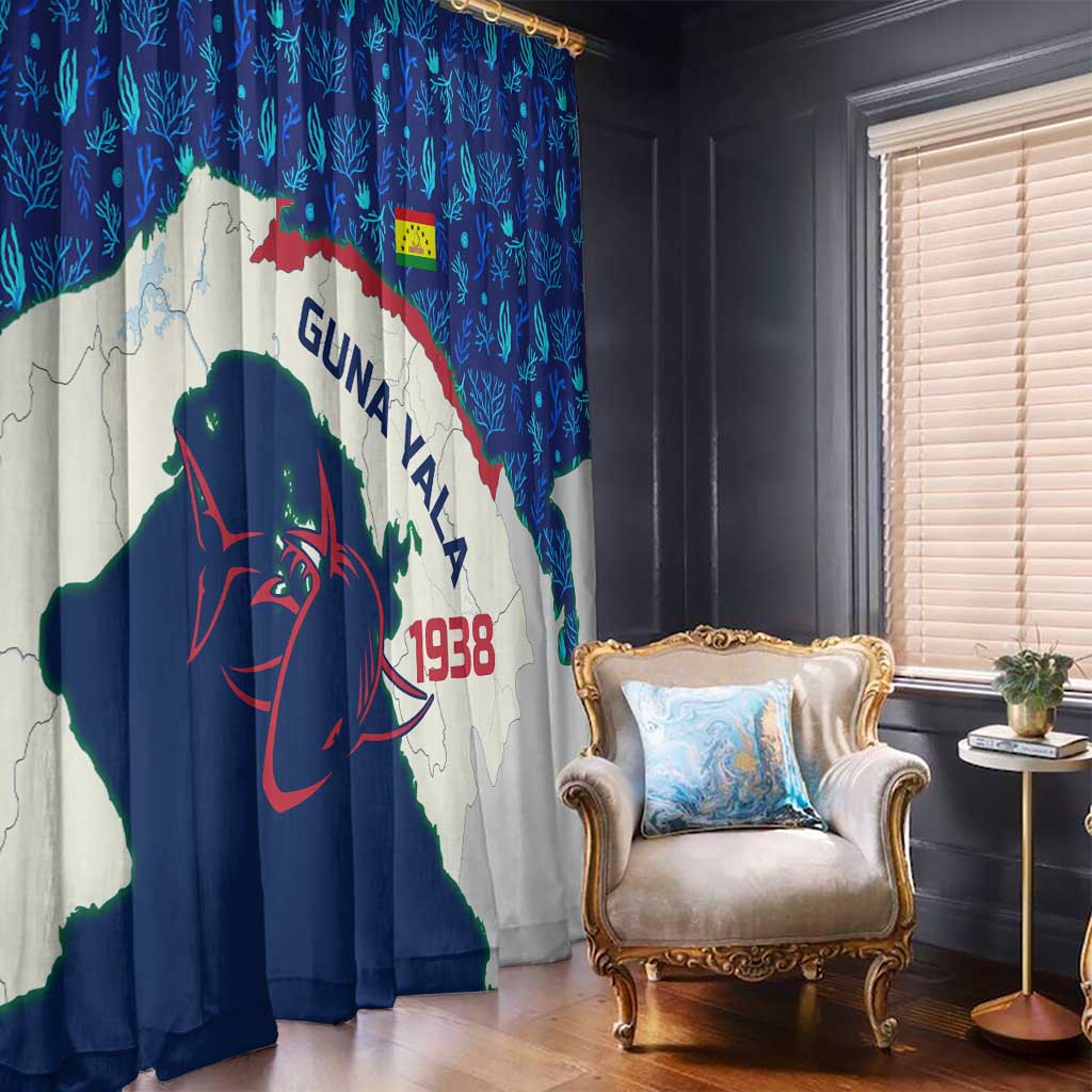 Indigenous Regions of Panama Guna Yala Window Curtain with Regional Map Lobster Graphic and Coral Pattern 1938 - Wonder Print Shop