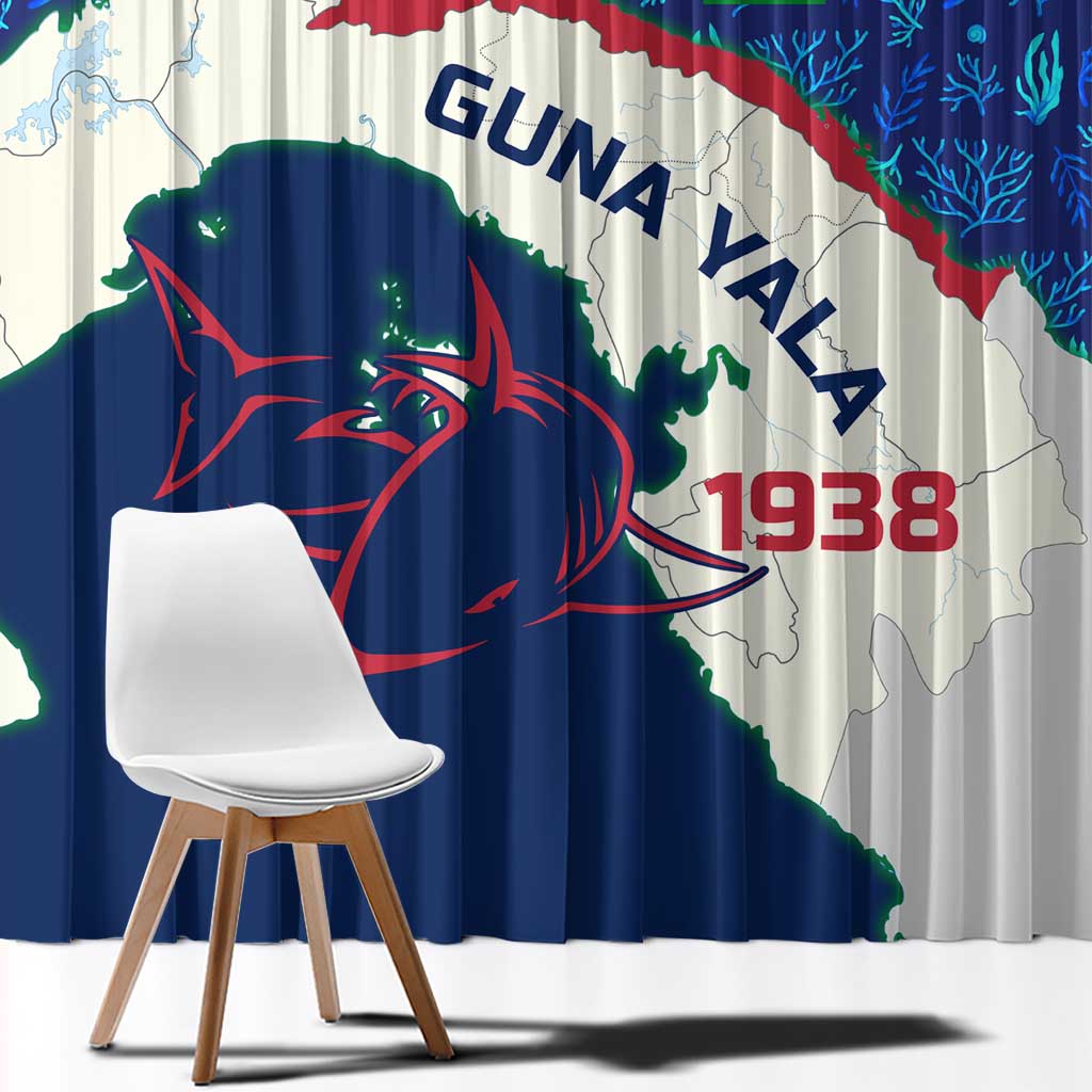 Indigenous Regions of Panama Guna Yala Window Curtain with Regional Map Lobster Graphic and Coral Pattern 1938 - Wonder Print Shop