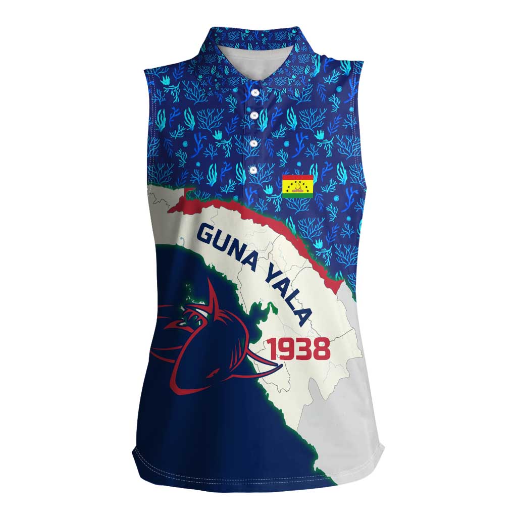 Indigenous Regions of Panama Guna Yala Women Sleeveless Polo Shirt with Regional Map Lobster Graphic and Coral Pattern 1938 - Wonder Print Shop