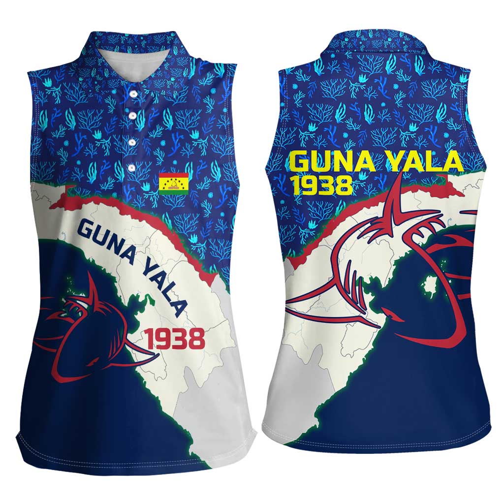 Indigenous Regions of Panama Guna Yala Women Sleeveless Polo Shirt with Regional Map Lobster Graphic and Coral Pattern 1938 - Wonder Print Shop