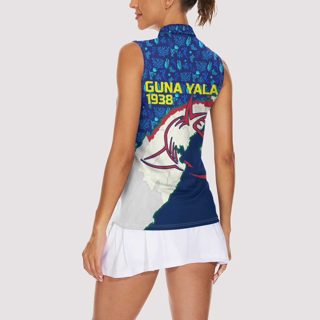 Indigenous Regions of Panama Guna Yala Women Sleeveless Polo Shirt with Regional Map Lobster Graphic and Coral Pattern 1938 - Wonder Print Shop