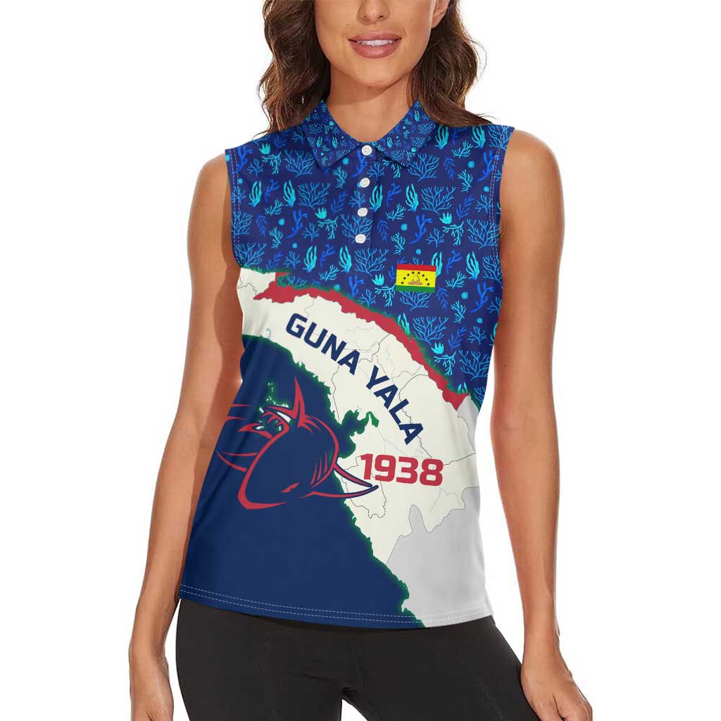 Indigenous Regions of Panama Guna Yala Women Sleeveless Polo Shirt with Regional Map Lobster Graphic and Coral Pattern 1938 - Wonder Print Shop