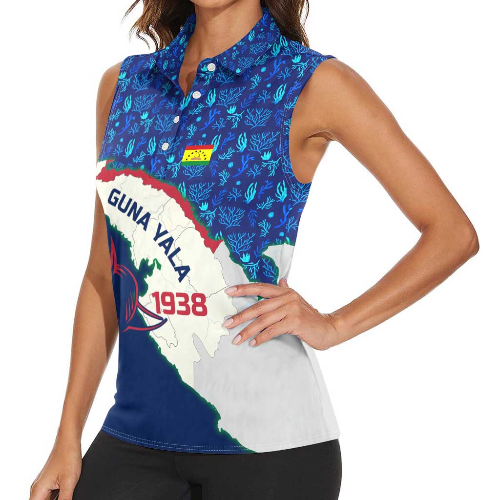 Indigenous Regions of Panama Guna Yala Women Sleeveless Polo Shirt with Regional Map Lobster Graphic and Coral Pattern 1938 - Wonder Print Shop