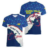 Indigenous Regions of Panama Guna Yala Women V-Neck T-Shirt with Regional Map Lobster Graphic and Coral Pattern 1938 - Wonder Print Shop