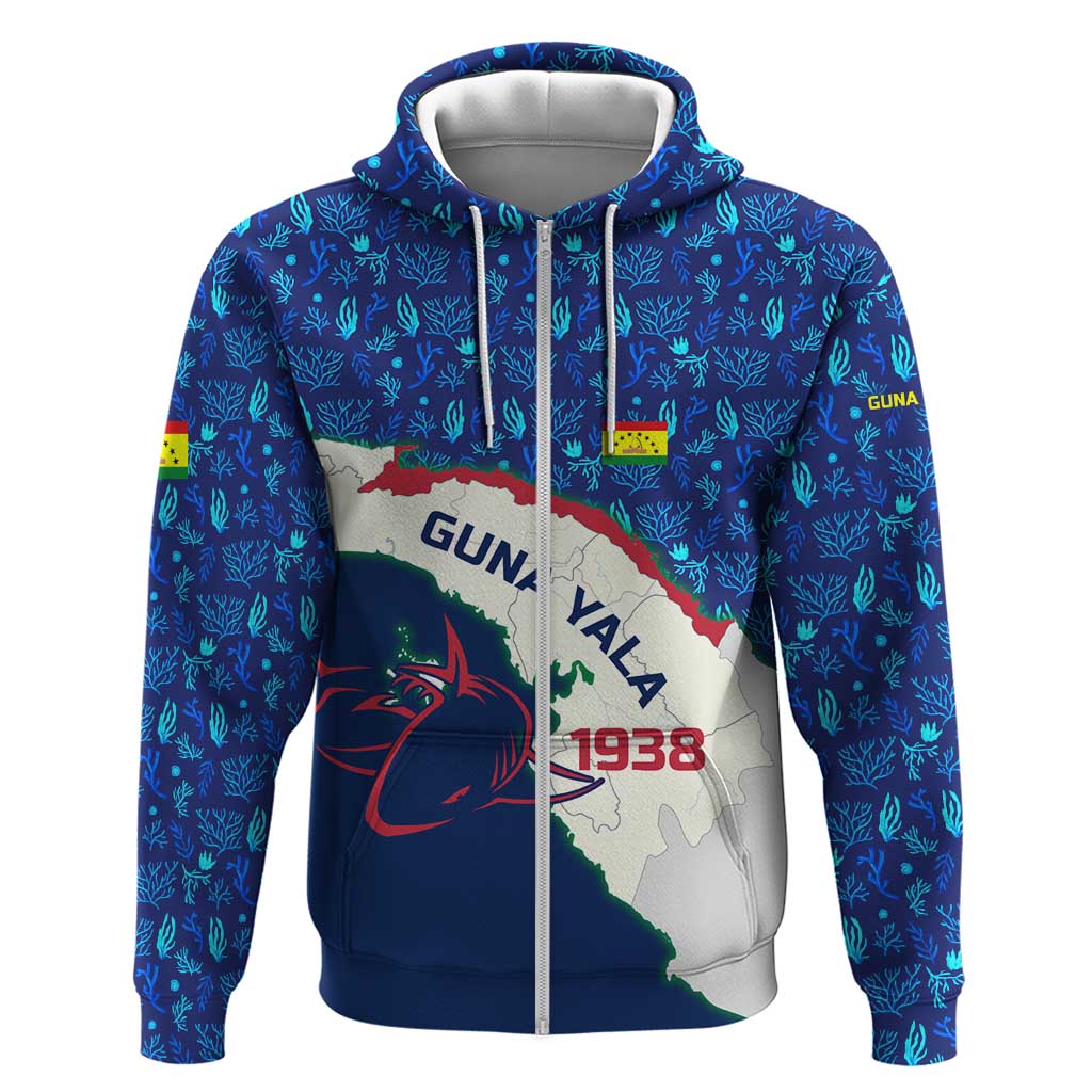 Indigenous Regions of Panama Guna Yala Zip Hoodie with Regional Map Lobster Graphic and Coral Pattern 1938 - Wonder Print Shop