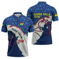 Indigenous Regions of Panama Guna Yala Zipper Polo Shirt with Regional Map Lobster Graphic and Coral Pattern 1938 - Wonder Print Shop