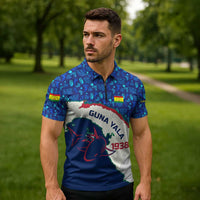 Indigenous Regions of Panama Guna Yala Zipper Polo Shirt with Regional Map Lobster Graphic and Coral Pattern 1938 - Wonder Print Shop