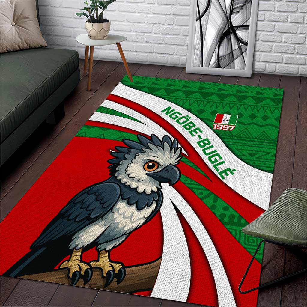 Indigenous Regions of Panama Ngabe-Bugle Area Rug with Harpy Eagle Graphic and Green Red Tribal Pattern 1997 - Wonder Print Shop