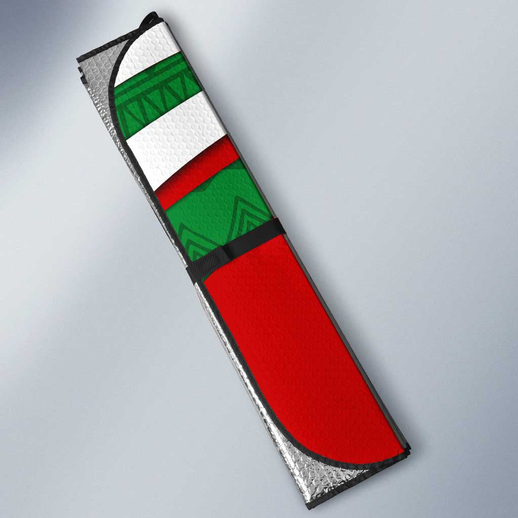 Indigenous Regions of Panama Ngabe-Bugle Auto Sun Shade with Harpy Eagle Graphic and Green Red Tribal Pattern 1997 - Wonder Print Shop