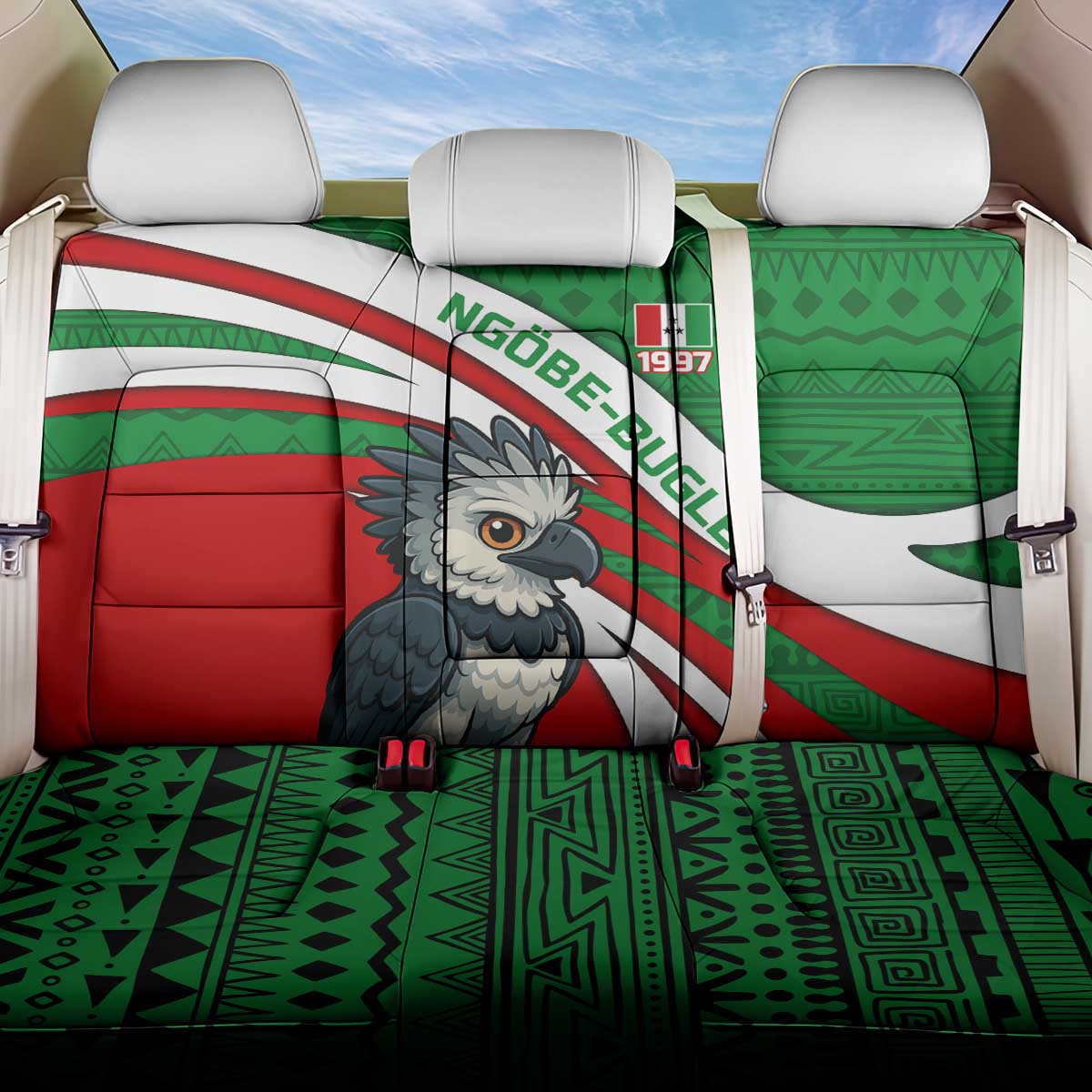 Indigenous Regions of Panama Ngabe-Bugle Back Car Seat Cover with Harpy Eagle Graphic and Green Red Tribal Pattern 1997 - Wonder Print Shop