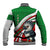 Indigenous Regions of Panama Ngabe-Bugle Baseball Jacket with Harpy Eagle Graphic and Green Red Tribal Pattern 1997 - Wonder Print Shop