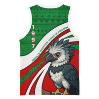 Indigenous Regions of Panama Ngabe-Bugle Basketball Jersey with Harpy Eagle Graphic and Green Red Tribal Pattern 1997 - Wonder Print Shop