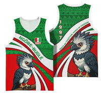 Indigenous Regions of Panama Ngabe-Bugle Basketball Jersey with Harpy Eagle Graphic and Green Red Tribal Pattern 1997 - Wonder Print Shop