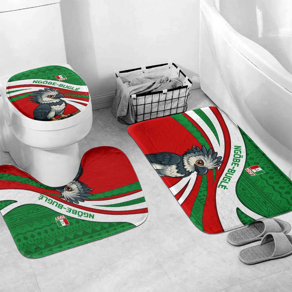 Indigenous Regions of Panama Ngabe-Bugle Bathroom Set with Harpy Eagle Graphic and Green Red Tribal Pattern 1997 - Wonder Print Shop