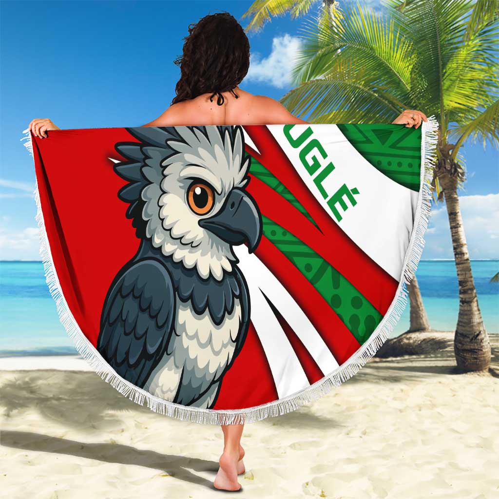Indigenous Regions of Panama Ngabe-Bugle Beach Blanket with Harpy Eagle Graphic and Green Red Tribal Pattern 1997 - Wonder Print Shop