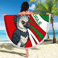 Indigenous Regions of Panama Ngabe-Bugle Beach Blanket with Harpy Eagle Graphic and Green Red Tribal Pattern 1997 - Wonder Print Shop
