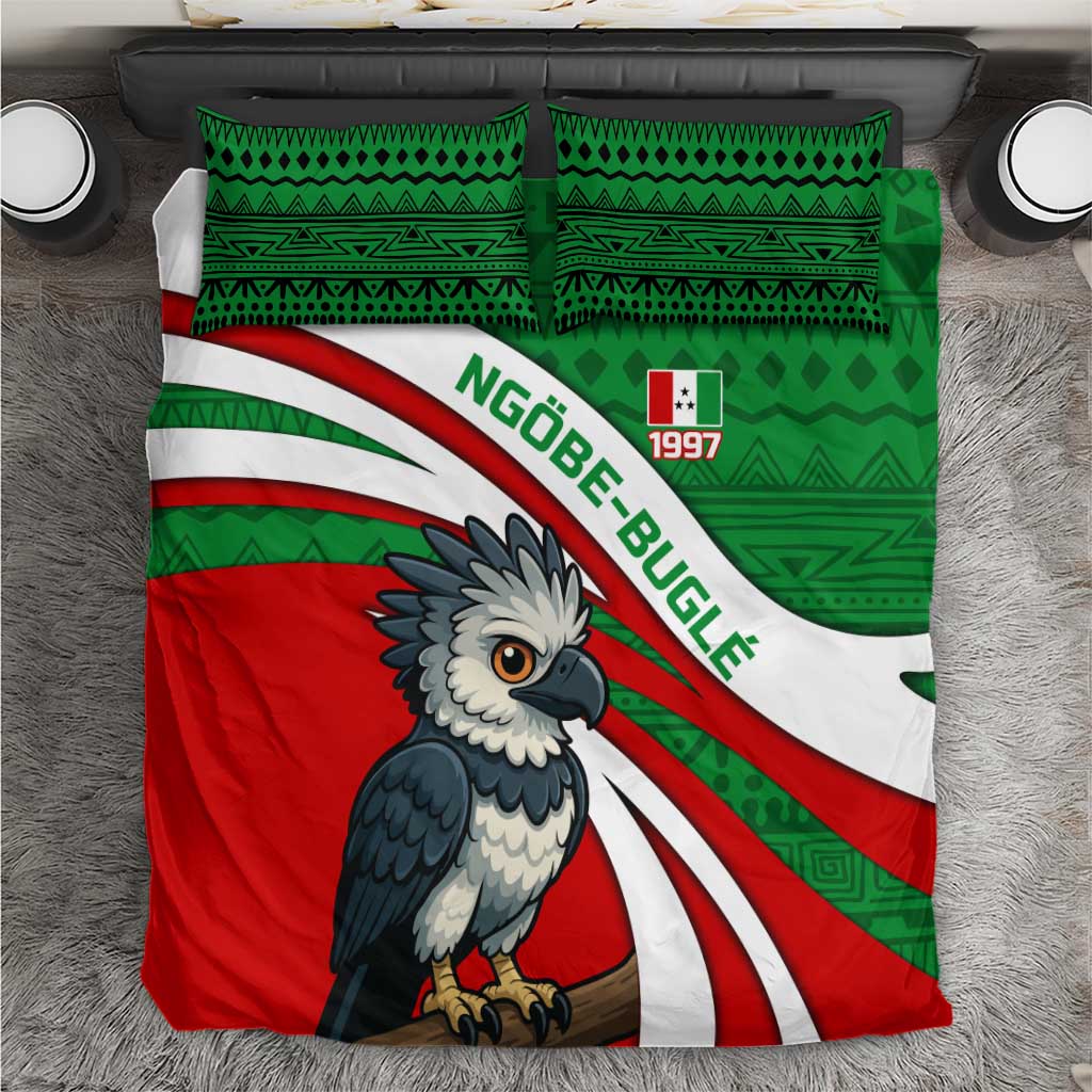 Indigenous Regions of Panama Ngabe-Bugle Bedding Set with Harpy Eagle Graphic and Green Red Tribal Pattern 1997 - Wonder Print Shop