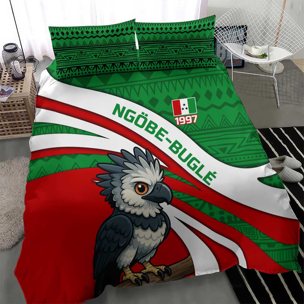 Indigenous Regions of Panama Ngabe-Bugle Bedding Set with Harpy Eagle Graphic and Green Red Tribal Pattern 1997 - Wonder Print Shop