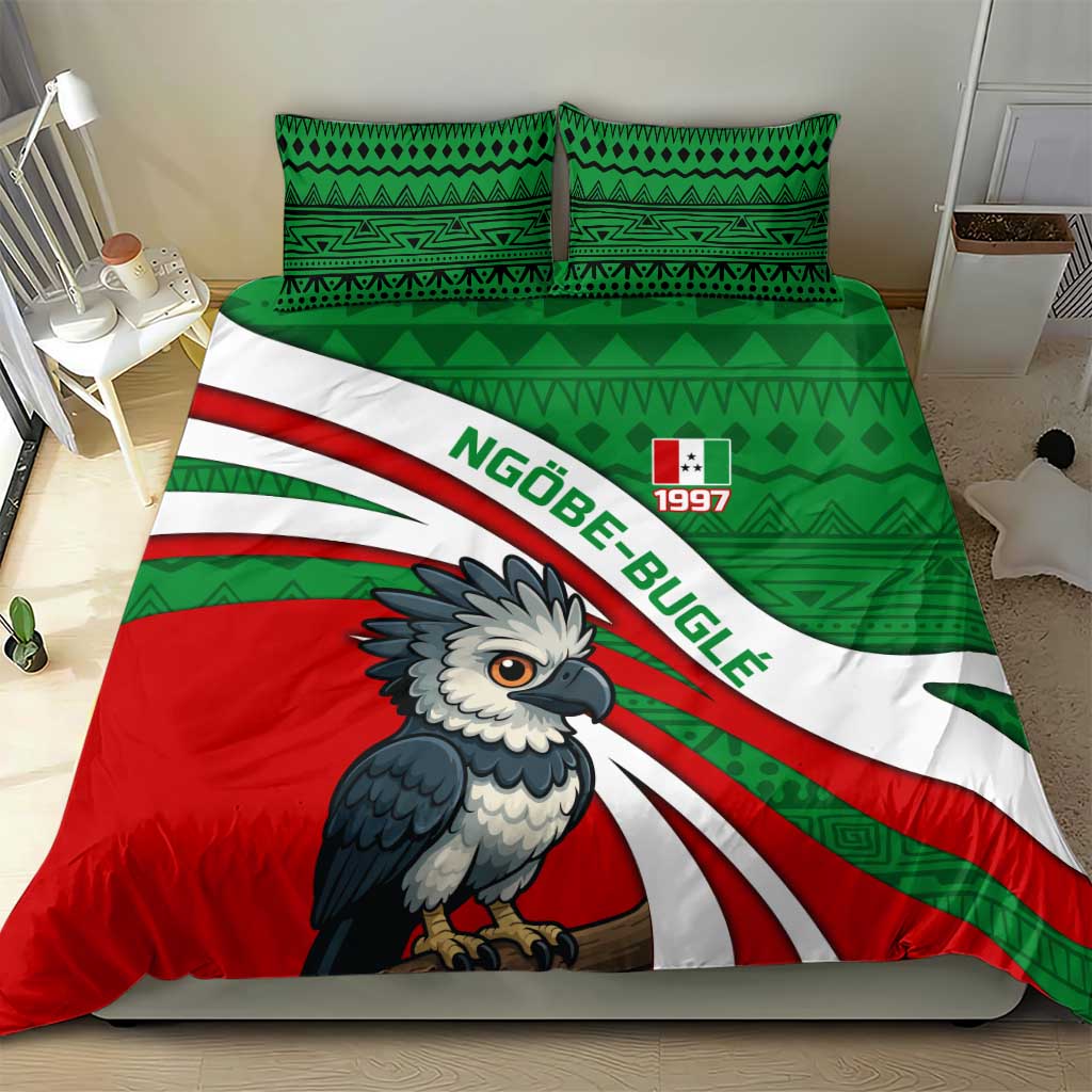 Indigenous Regions of Panama Ngabe-Bugle Bedding Set with Harpy Eagle Graphic and Green Red Tribal Pattern 1997 - Wonder Print Shop
