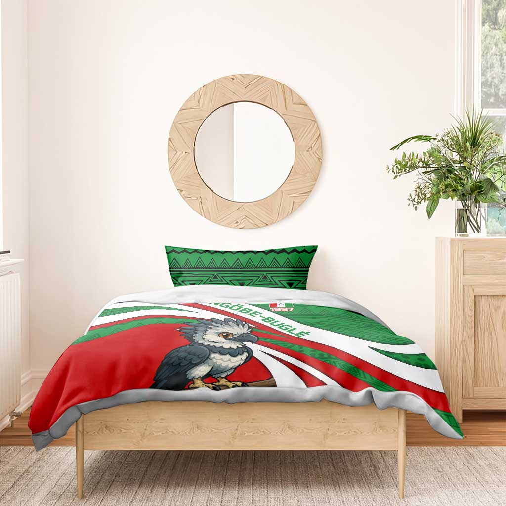 Indigenous Regions of Panama Ngabe-Bugle Bedding Set with Harpy Eagle Graphic and Green Red Tribal Pattern 1997 - Wonder Print Shop