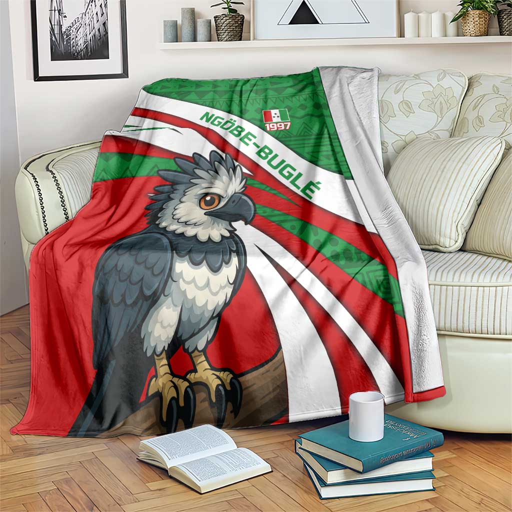 Indigenous Regions of Panama Ngabe-Bugle Blanket with Harpy Eagle Graphic and Green Red Tribal Pattern 1997 - Wonder Print Shop