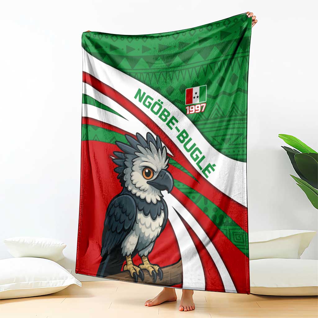 Indigenous Regions of Panama Ngabe-Bugle Blanket with Harpy Eagle Graphic and Green Red Tribal Pattern 1997 - Wonder Print Shop