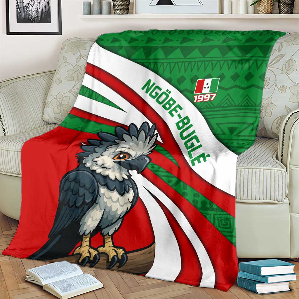 Indigenous Regions of Panama Ngabe-Bugle Blanket with Harpy Eagle Graphic and Green Red Tribal Pattern 1997 - Wonder Print Shop