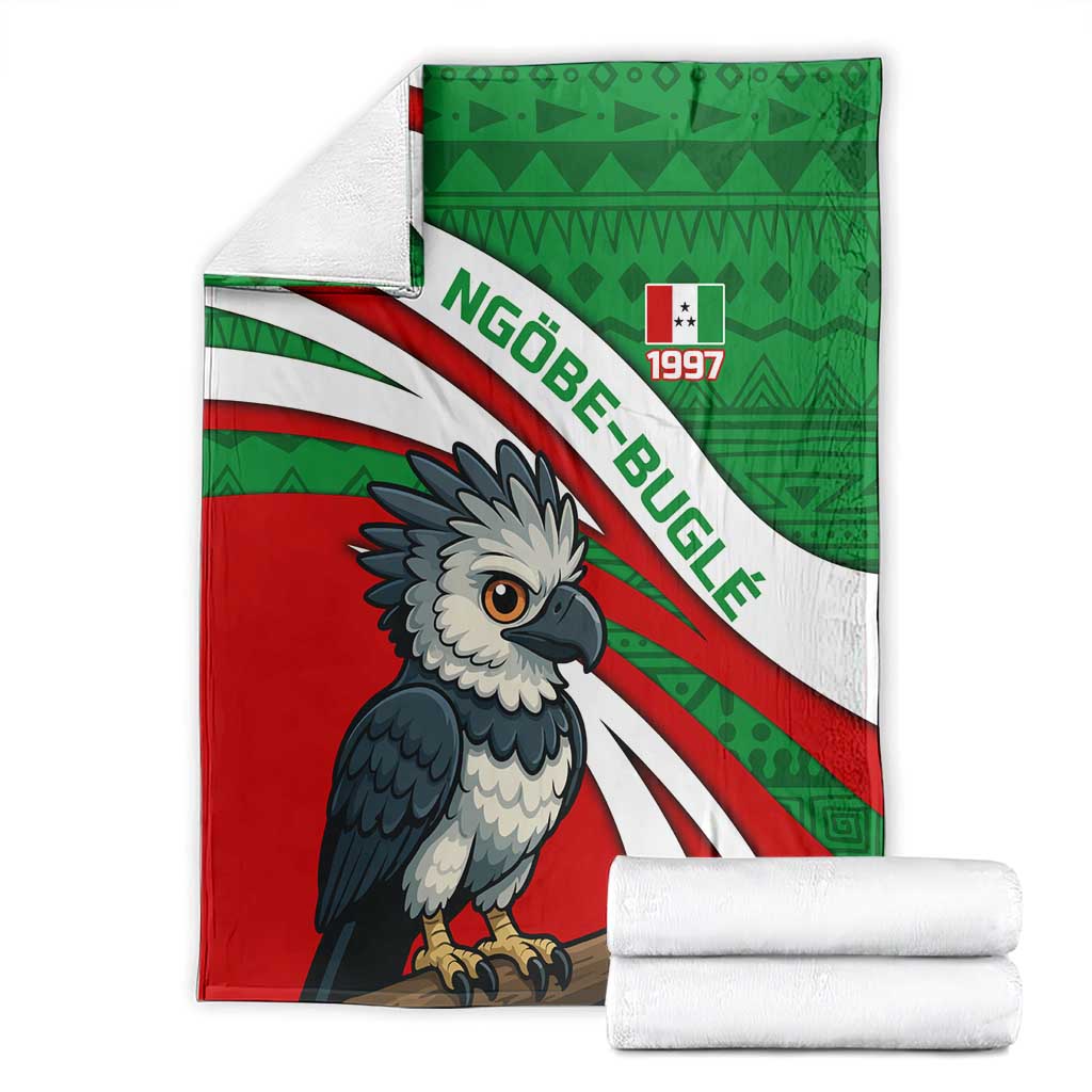 Indigenous Regions of Panama Ngabe-Bugle Blanket with Harpy Eagle Graphic and Green Red Tribal Pattern 1997 - Wonder Print Shop