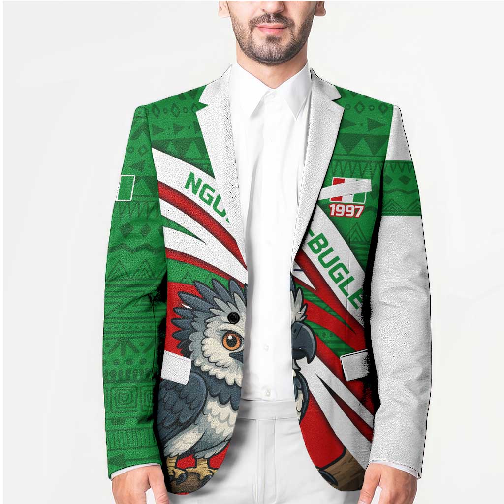 Indigenous Regions of Panama Ngabe-Bugle Blazer with Harpy Eagle Graphic and Green Red Tribal Pattern 1997 - Wonder Print Shop