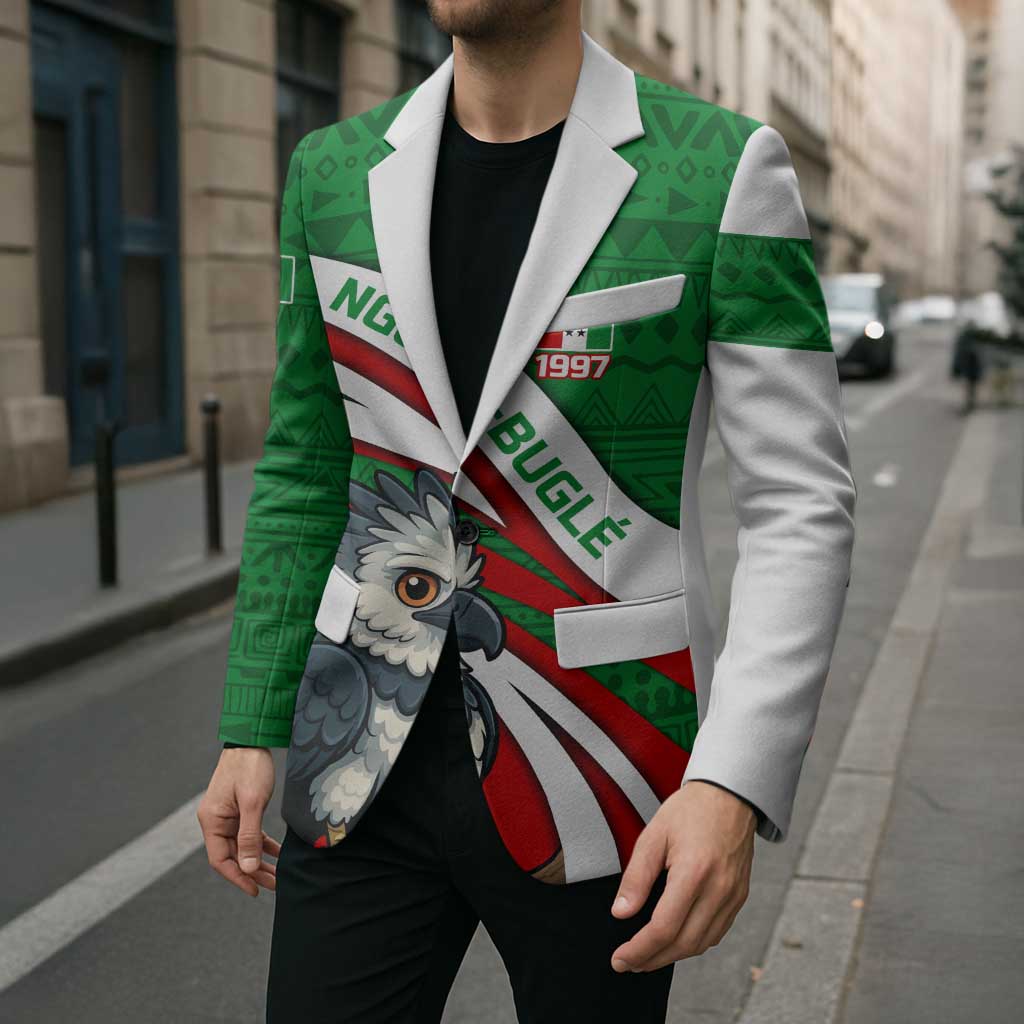 Indigenous Regions of Panama Ngabe-Bugle Blazer with Harpy Eagle Graphic and Green Red Tribal Pattern 1997 - Wonder Print Shop