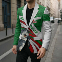 Indigenous Regions of Panama Ngabe-Bugle Blazer with Harpy Eagle Graphic and Green Red Tribal Pattern 1997 - Wonder Print Shop