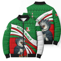 Indigenous Regions of Panama Ngabe-Bugle Bomber Puffer Jacket with Harpy Eagle Graphic and Green Red Tribal Pattern 1997 - Wonder Print Shop