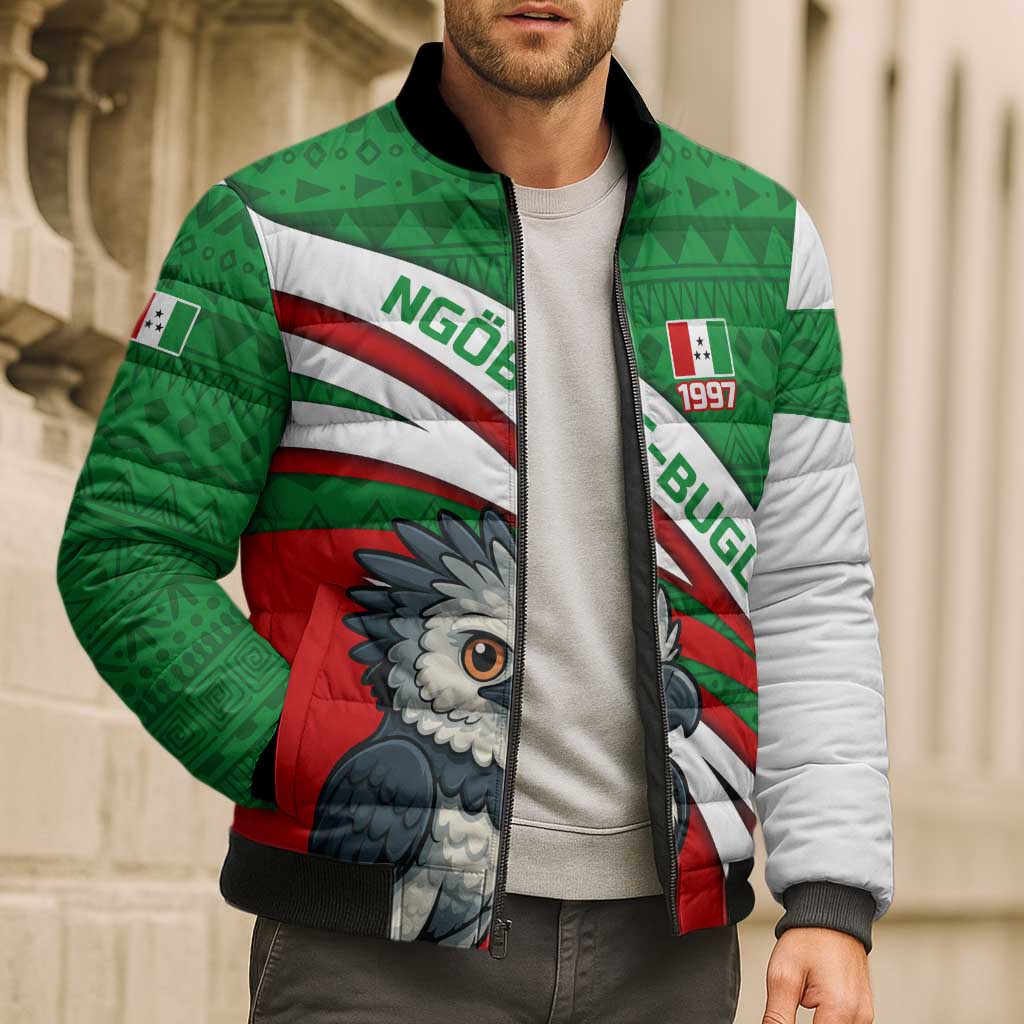 Indigenous Regions of Panama Ngabe-Bugle Bomber Puffer Jacket with Harpy Eagle Graphic and Green Red Tribal Pattern 1997 - Wonder Print Shop