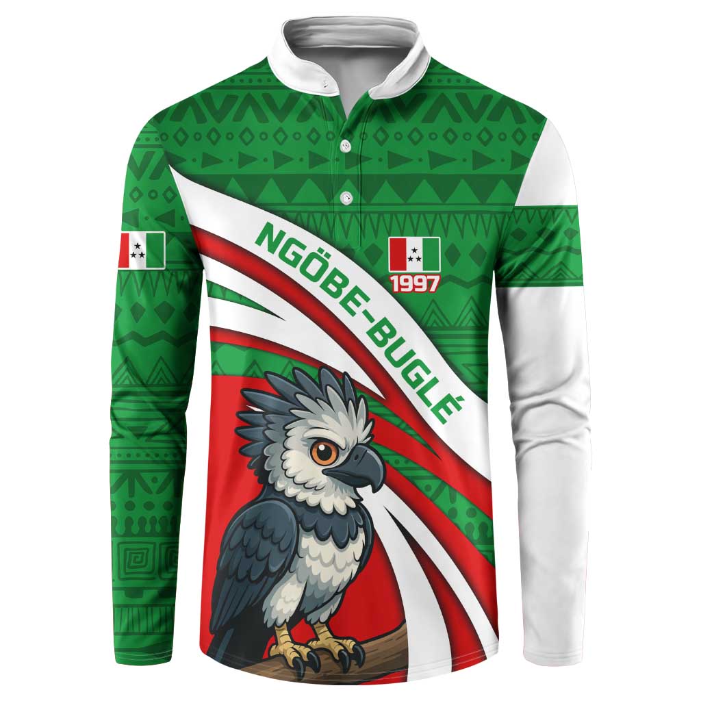 Indigenous Regions of Panama Ngabe-Bugle Button Sweatshirt with Harpy Eagle Graphic and Green Red Tribal Pattern 1997 - Wonder Print Shop