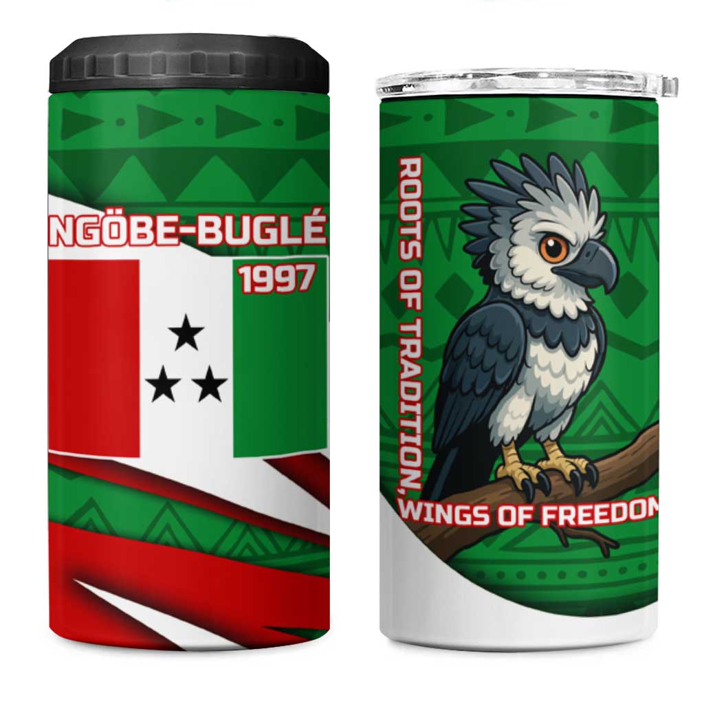 Indigenous Regions of Panama Ngabe-Bugle 4 in 1 Can Cooler Tumbler with Harpy Eagle Graphic and Green Red Tribal Pattern 1997 - Wonder Print Shop