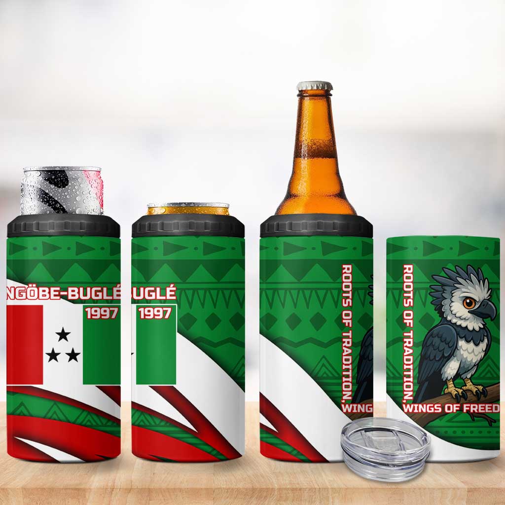 Indigenous Regions of Panama Ngabe-Bugle 4 in 1 Can Cooler Tumbler with Harpy Eagle Graphic and Green Red Tribal Pattern 1997 - Wonder Print Shop
