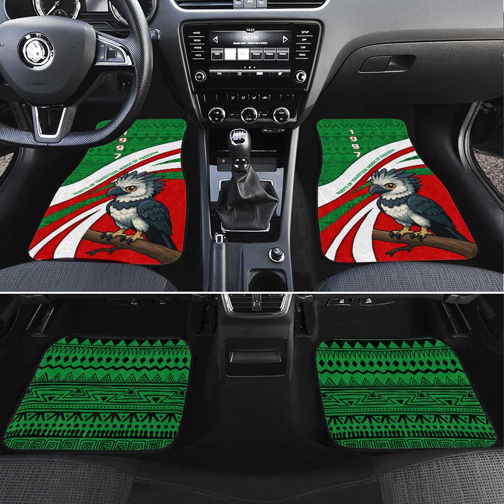 Indigenous Regions of Panama Ngabe-Bugle Car Mats with Harpy Eagle Graphic and Green Red Tribal Pattern 1997 - Wonder Print Shop