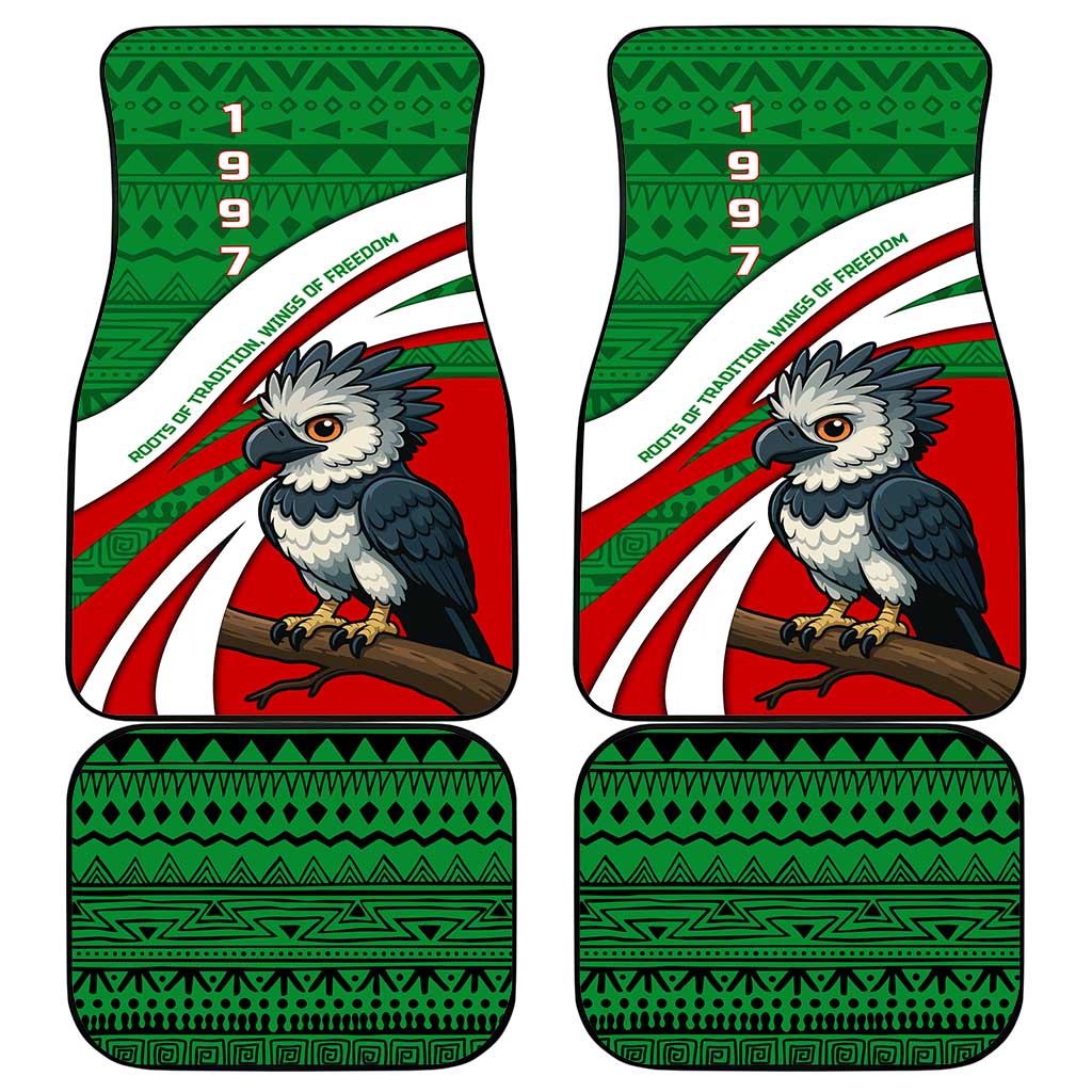 Indigenous Regions of Panama Ngabe-Bugle Car Mats with Harpy Eagle Graphic and Green Red Tribal Pattern 1997 - Wonder Print Shop