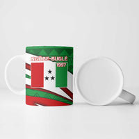 Indigenous Regions of Panama Ngabe-Bugle Ceramic Mug with Harpy Eagle Graphic and Green Red Tribal Pattern 1997 - Wonder Print Shop