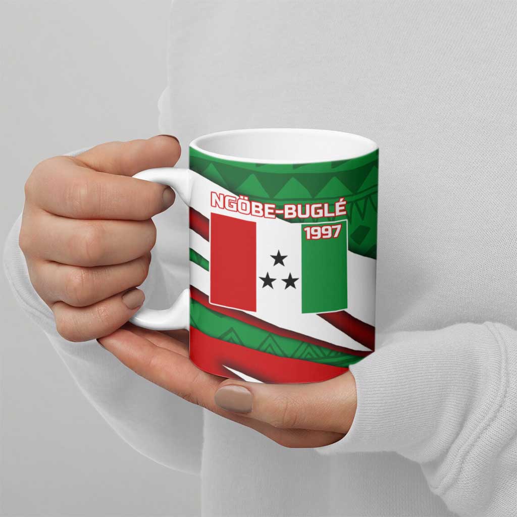 Indigenous Regions of Panama Ngabe-Bugle Ceramic Mug with Harpy Eagle Graphic and Green Red Tribal Pattern 1997 - Wonder Print Shop