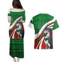 Indigenous Regions of Panama Ngabe-Bugle Couples Matching Puletasi and Hawaiian Shirt with Harpy Eagle Graphic and Green Red Tribal Pattern 1997 - Wonder Print Shop