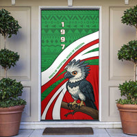 Indigenous Regions of Panama Ngabe-Bugle Door Cover with Harpy Eagle Graphic and Green Red Tribal Pattern 1997 - Wonder Print Shop
