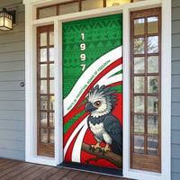 Indigenous Regions of Panama Ngabe-Bugle Door Cover with Harpy Eagle Graphic and Green Red Tribal Pattern 1997 - Wonder Print Shop