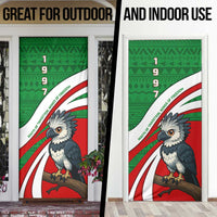 Indigenous Regions of Panama Ngabe-Bugle Door Cover with Harpy Eagle Graphic and Green Red Tribal Pattern 1997 - Wonder Print Shop