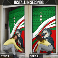 Indigenous Regions of Panama Ngabe-Bugle Door Cover with Harpy Eagle Graphic and Green Red Tribal Pattern 1997 - Wonder Print Shop