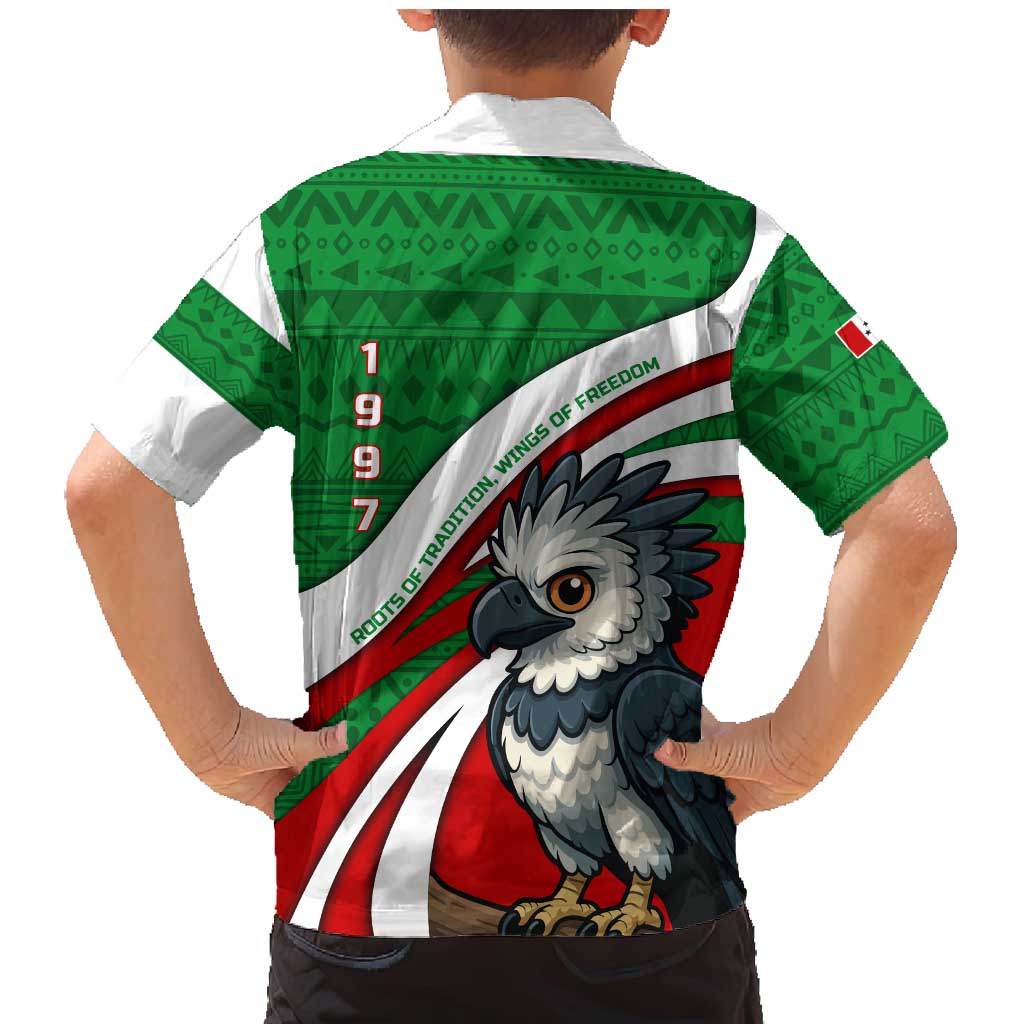 Indigenous Regions of Panama Ngabe-Bugle Family Matching Mermaid Dress and Hawaiian Shirt with Harpy Eagle Graphic and Green Red Tribal Pattern 1997 - Wonder Print Shop